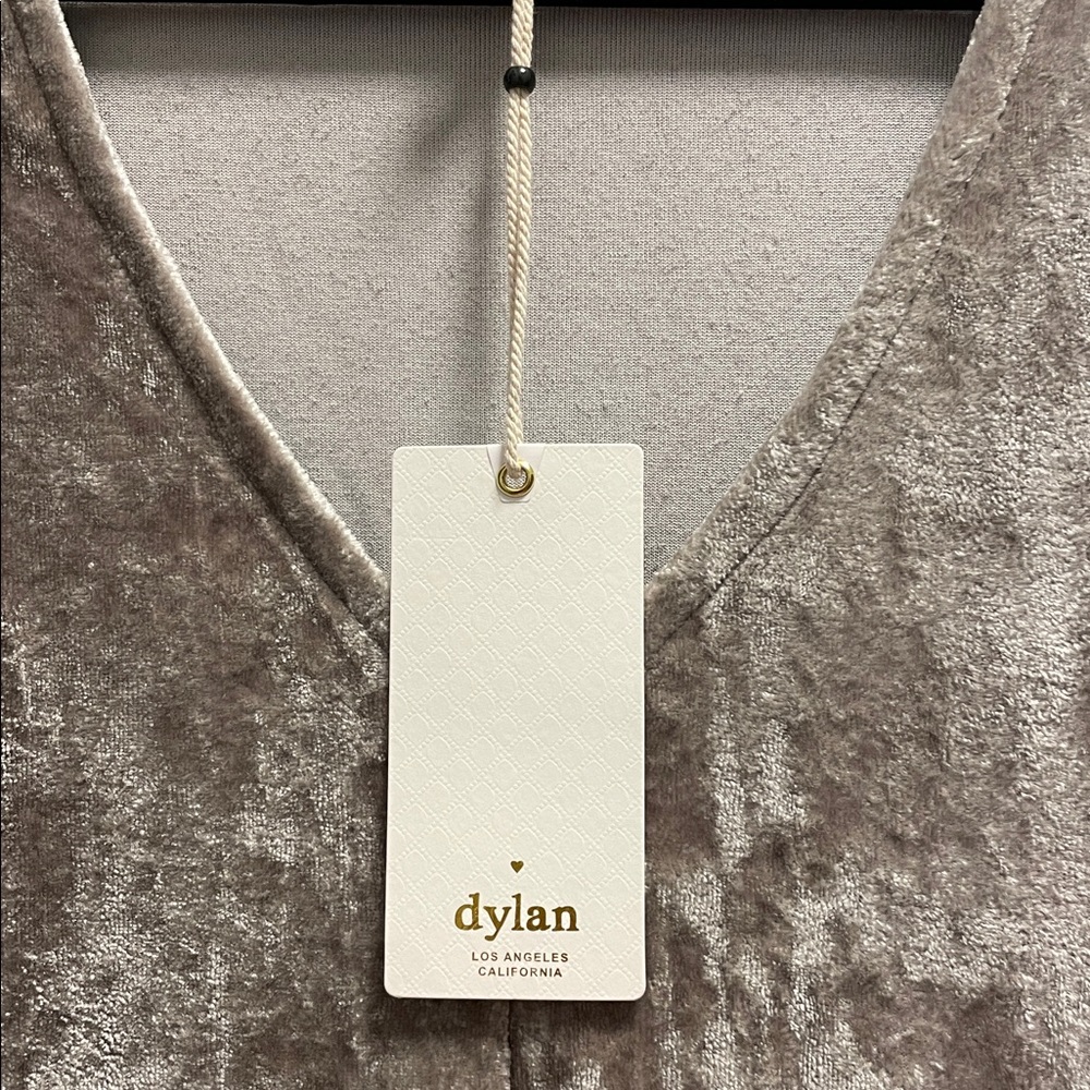 Dylan Velvet V-Neck Blouse in Taupe - Picture 2 of 7